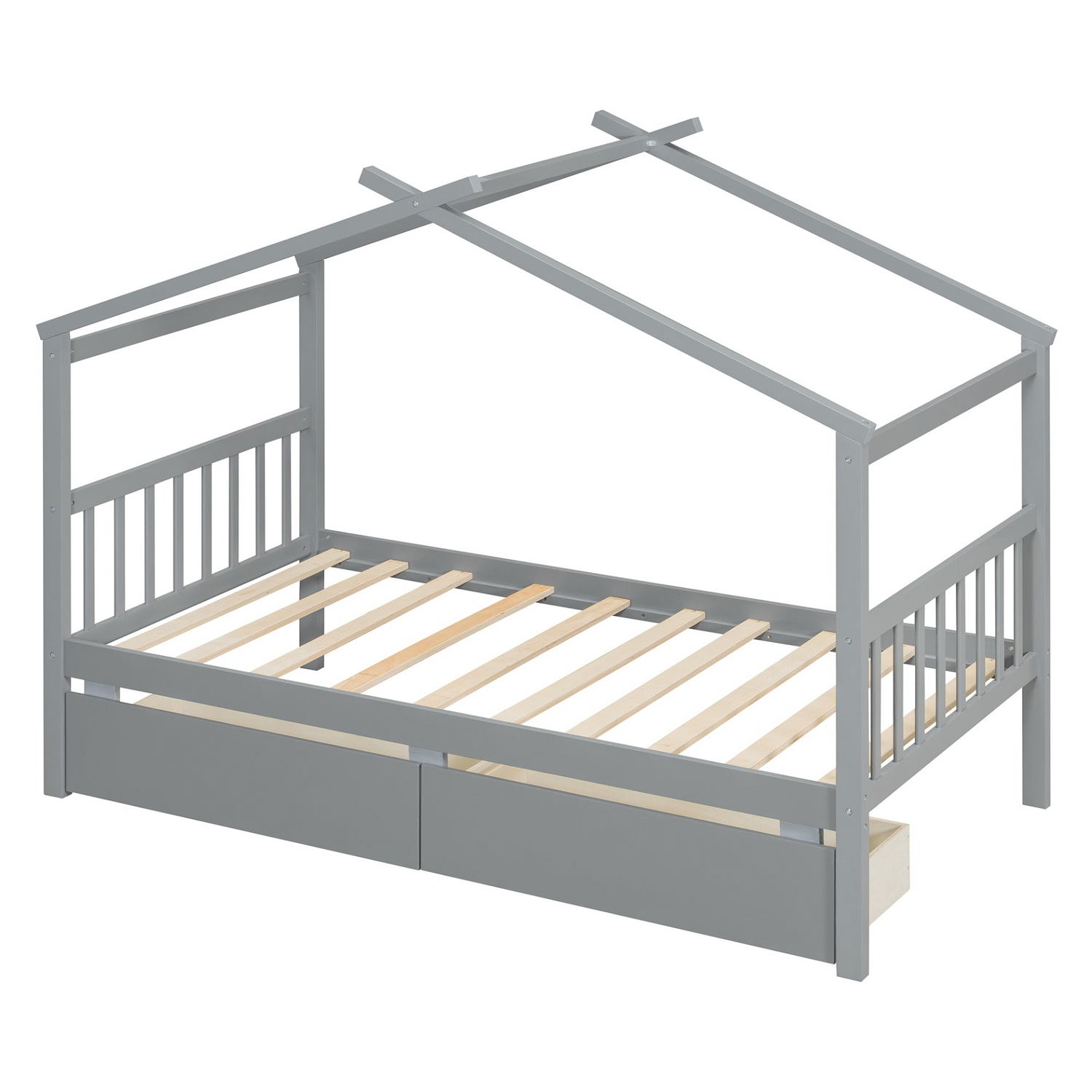 Start2Finish wooden house bed for kids with built-in drawers, solid wood construction, perfect for a cozy children&