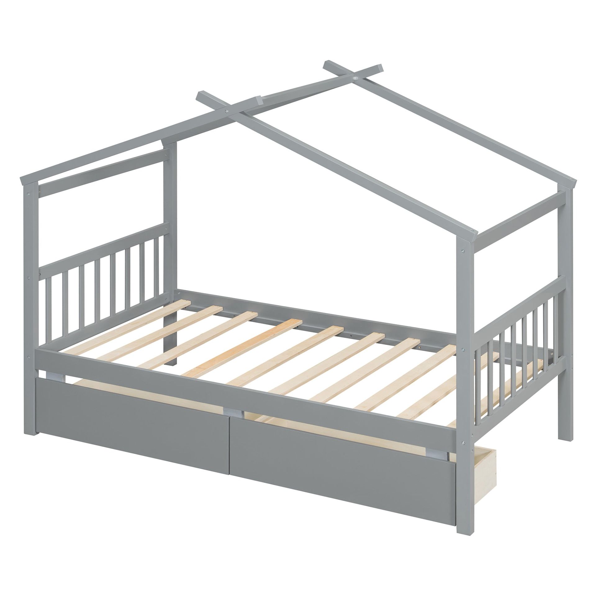 Start2Finish wooden house bed for kids with built-in drawers, solid wood construction, perfect for a cozy children&