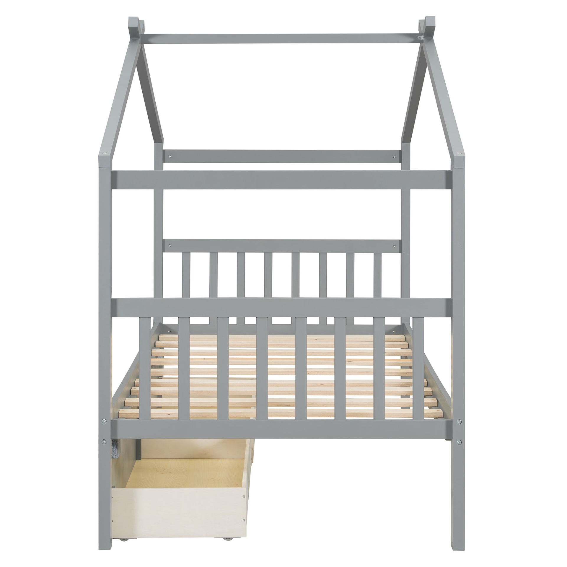 Start2Finish wooden house bed for kids with built-in drawers, solid construction and charming design in a child&