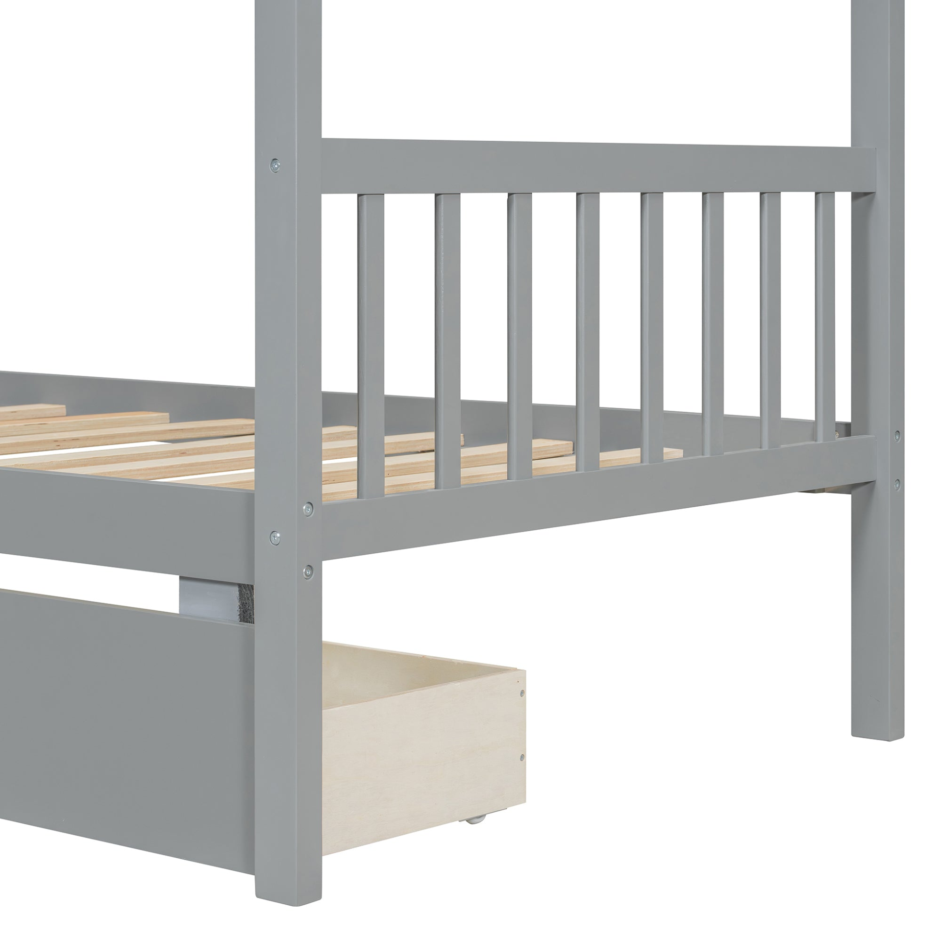 Start2Finish wooden house bed for kids with built-in drawers, solid wood construction and playful house-shaped design in a children&