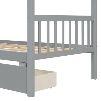 Start2Finish wooden house bed for kids with built-in drawers, solid wood construction and playful house-shaped design in a children&