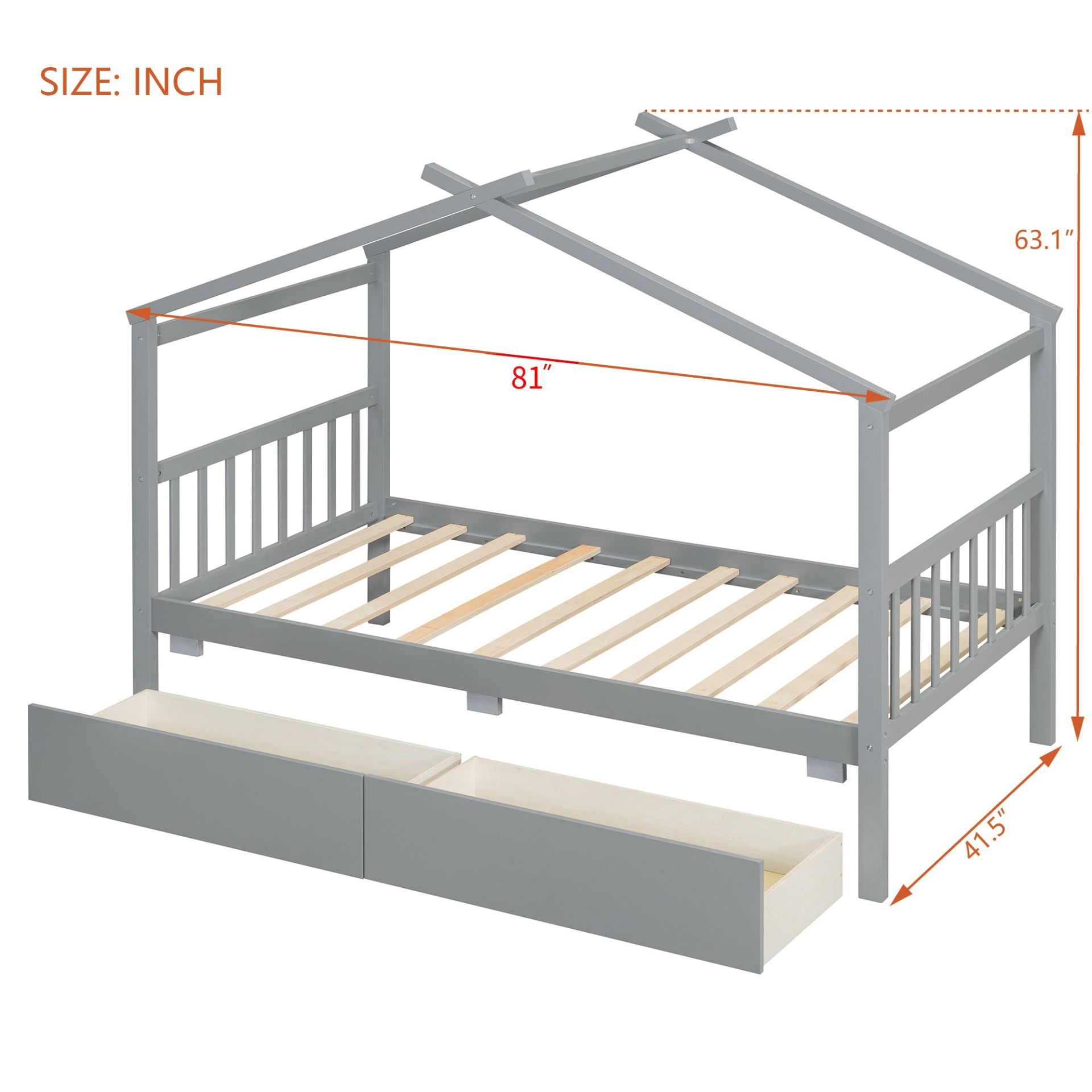 Start2Finish wooden house bed with built-in drawers for kids&