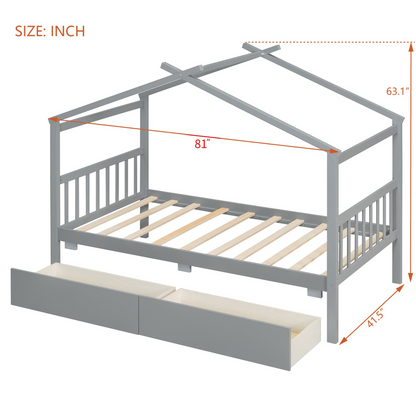 Start2Finish wooden house bed with built-in drawers for kids&
