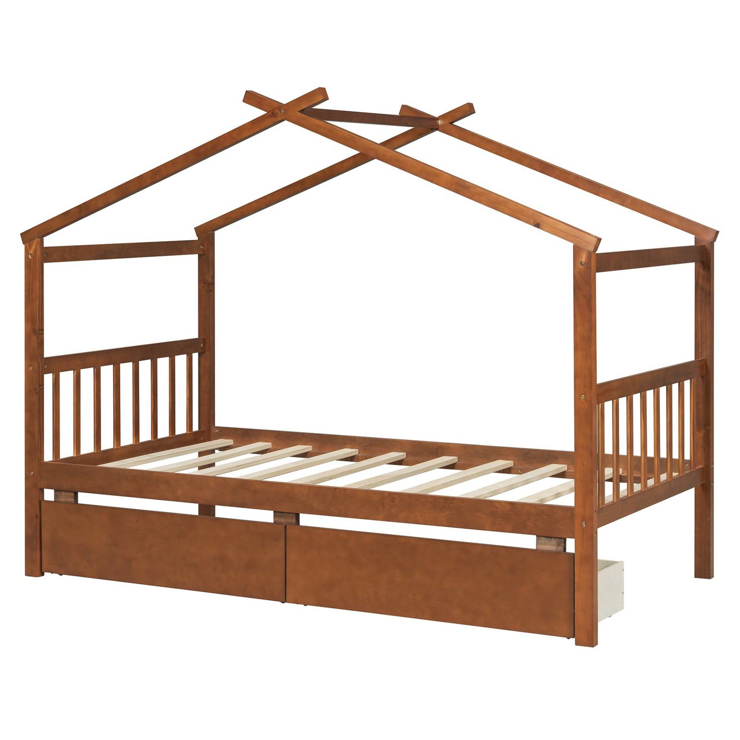 Start2Finish wooden house bed for kids with built-in drawers, featuring solid construction and a cozy, child-friendly design.