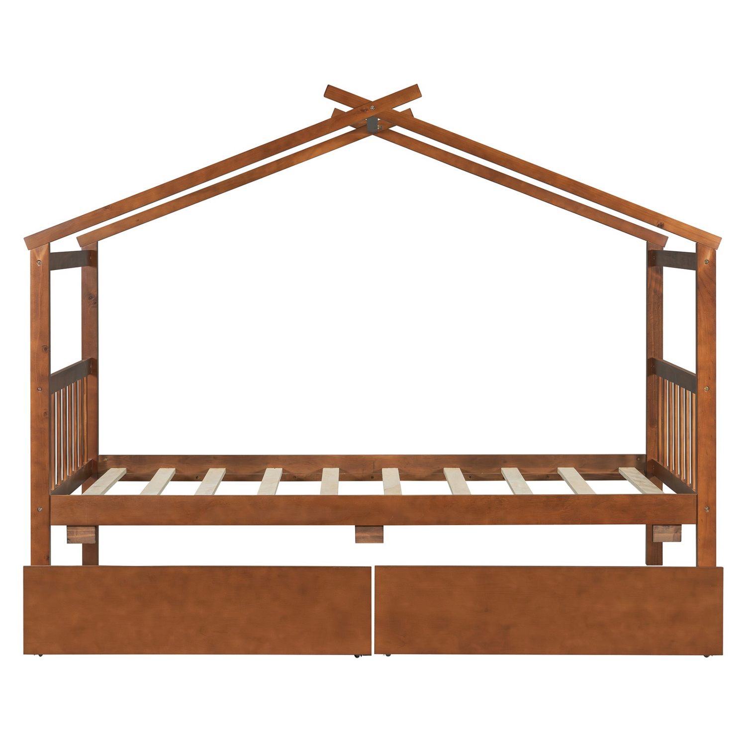 Solid wooden house bed with built-in drawers for kids&