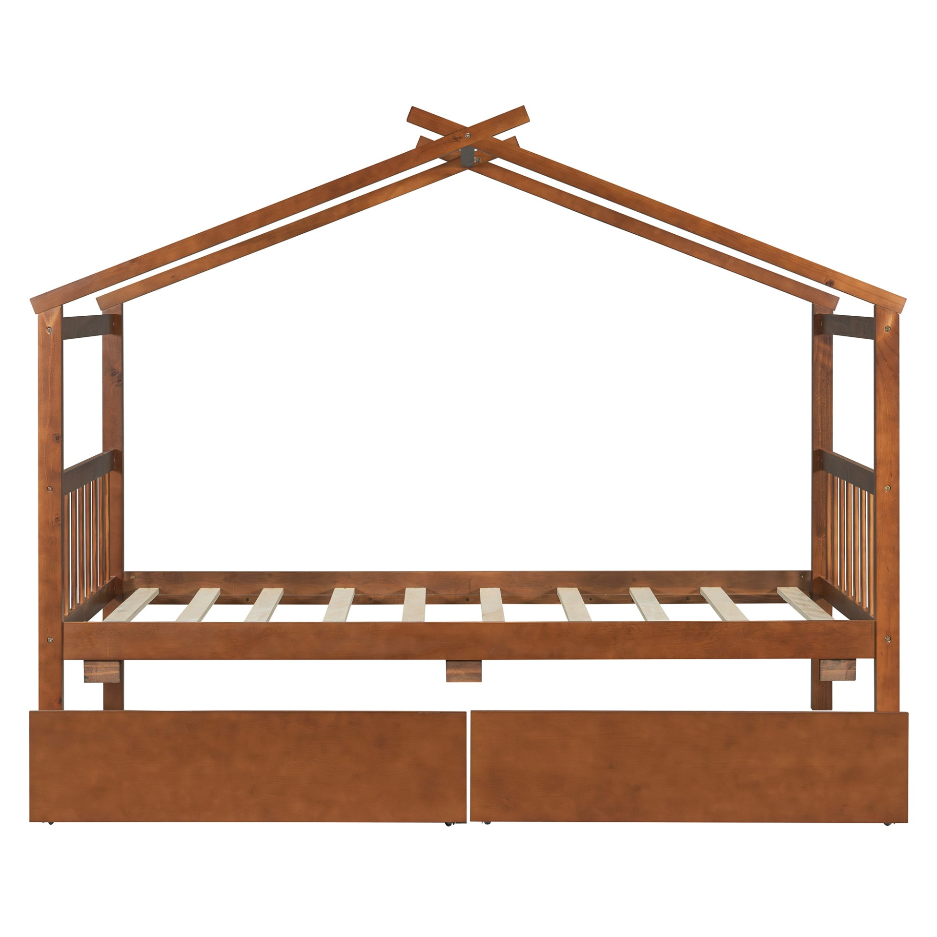 Solid wooden house bed with built-in drawers for kids&