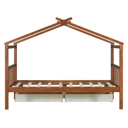 Start2Finish wooden house bed with built-in drawers for kids&