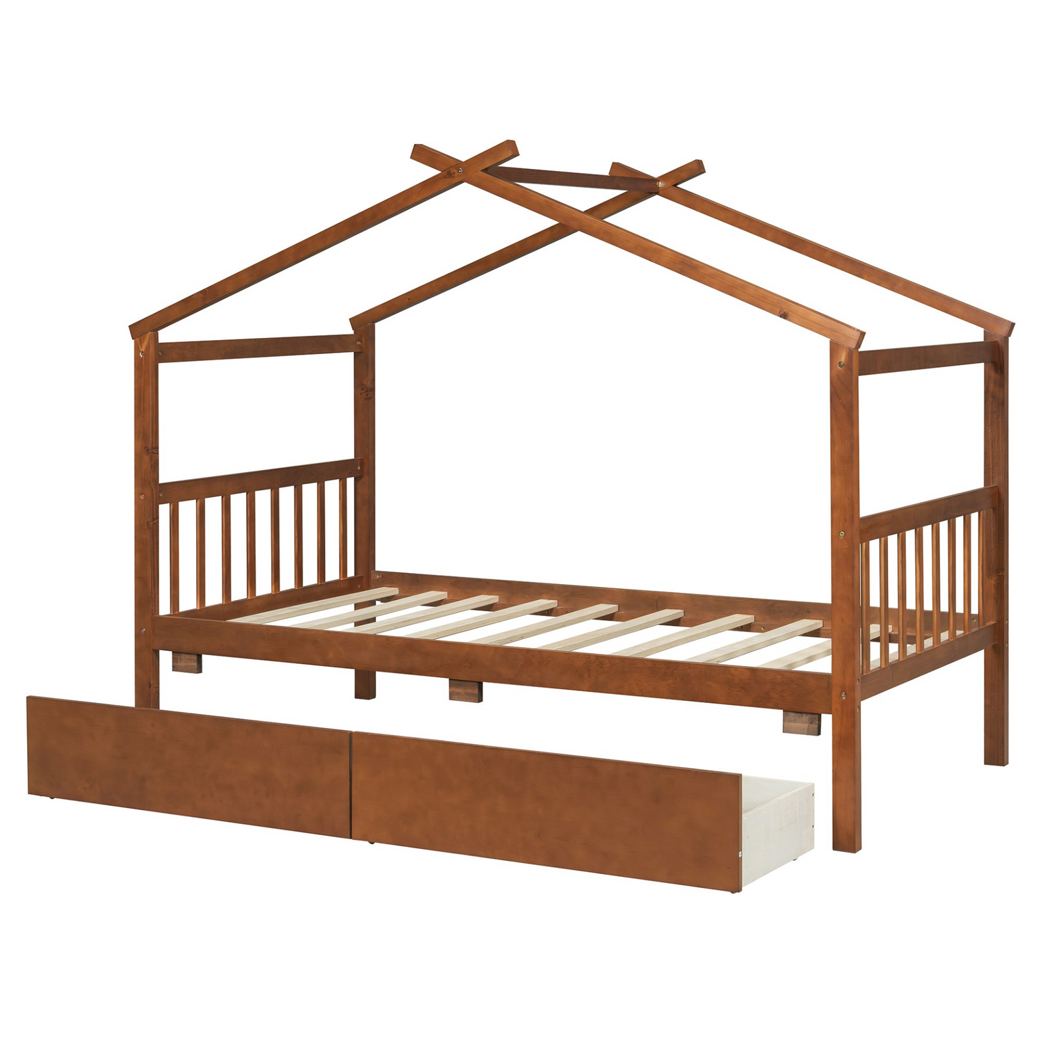 Start2Finish wooden house bed for kids with built-in drawers, solid wood construction, perfect for children&