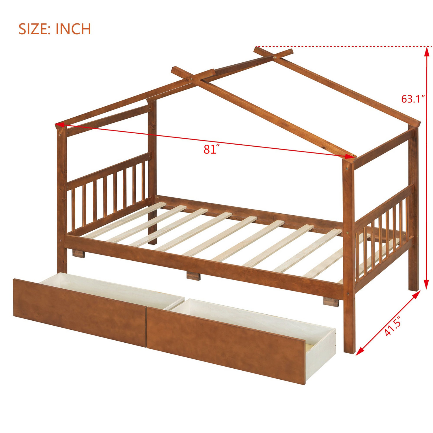 Start2Finish wooden house bed with built-in drawers for kids&