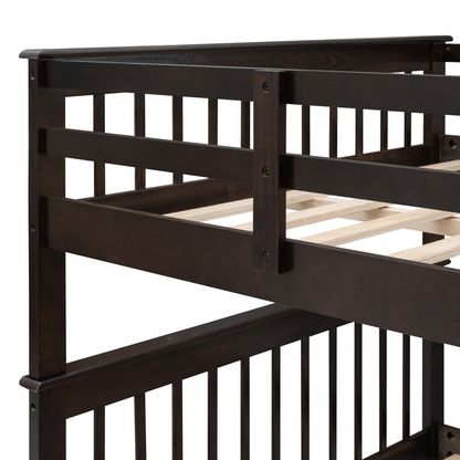 Start2Finish Stairway Full-Over-Full Bunk Bed with Twin Trundle, storage drawers, and guard rail in a bedroom setting.