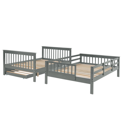 Start2Finish Stairway Full-Over-Full Bunk Bed with twin trundle, storage drawers, and guard rail in a bedroom setting.