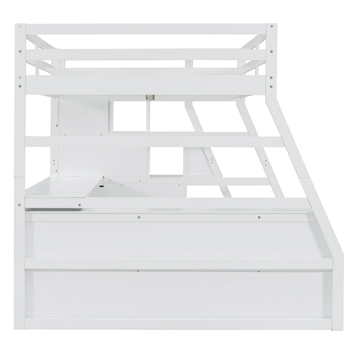 Start2Finish full size loft bed with built-in desk, 7 drawers, and 2 shelves for efficient bedroom storage and space-saving design.