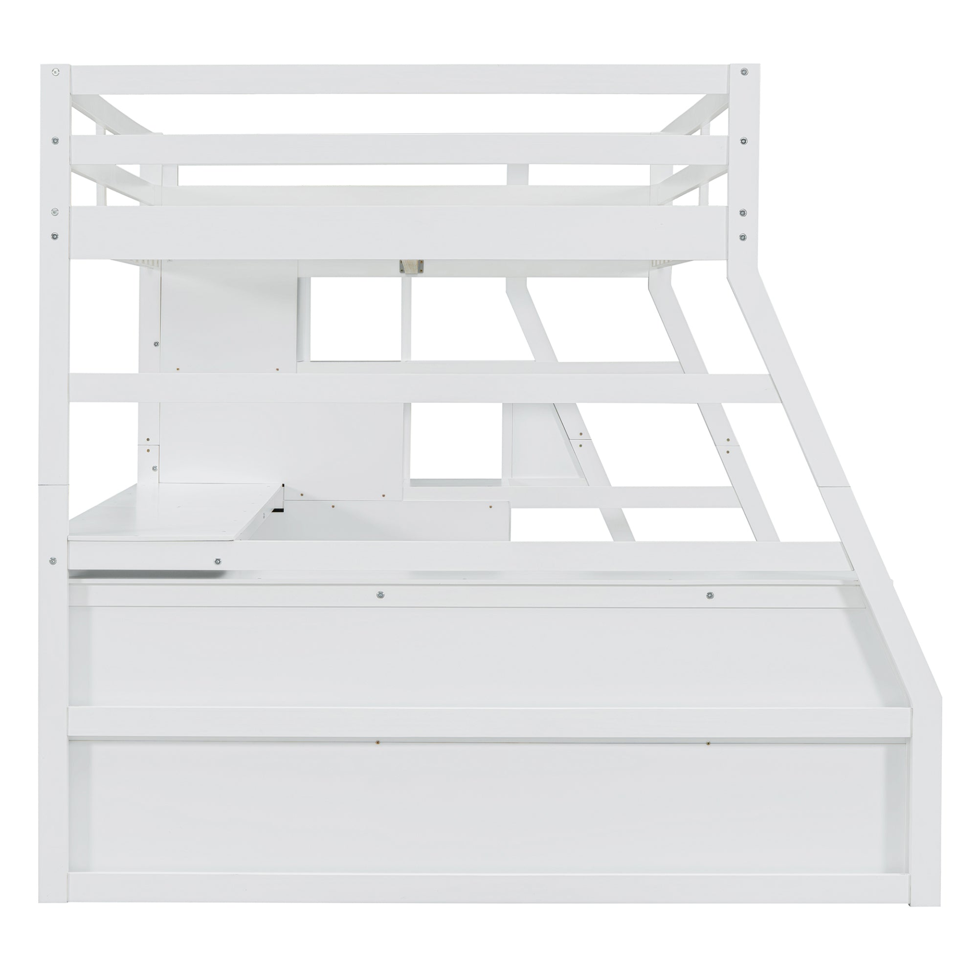 Start2Finish full size loft bed with built-in desk, 7 drawers, and 2 shelves for efficient bedroom storage and space-saving design.
