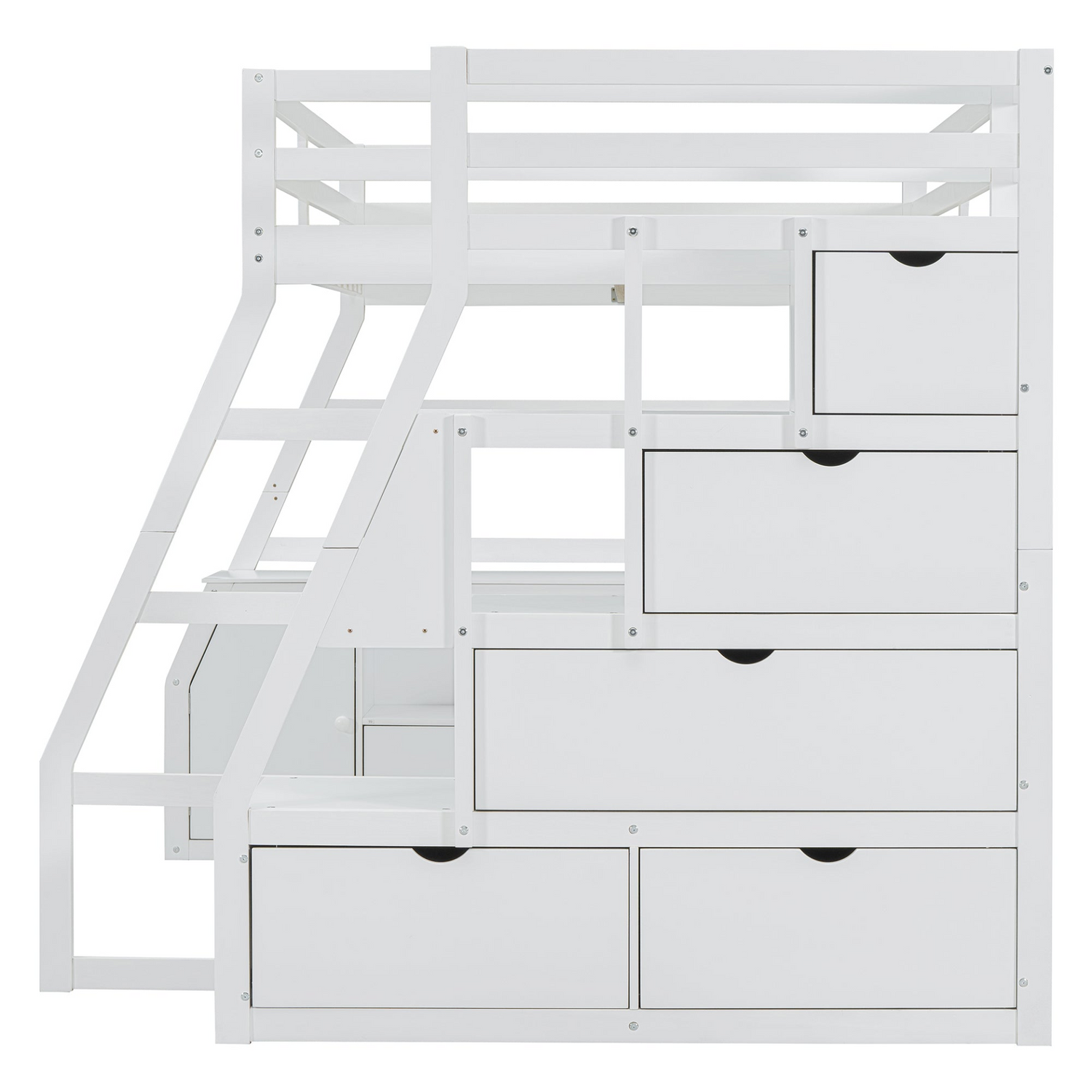 Start2Finish full size loft bed with built-in desk, 7 drawers, and 2 shelves, showcasing the bed&