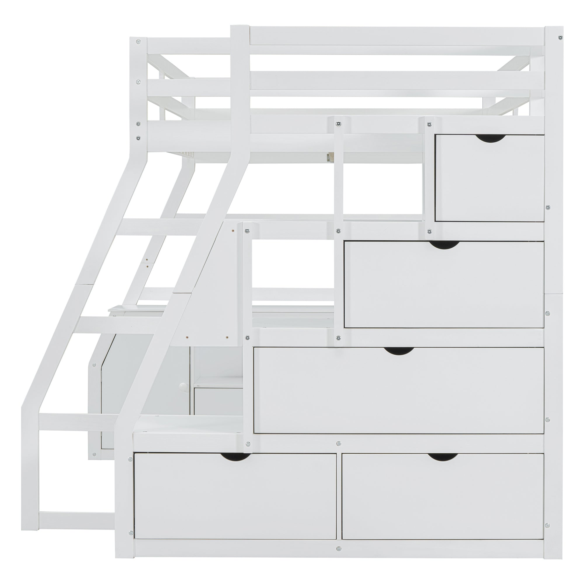 Start2Finish full size loft bed with built-in desk, 7 drawers, and 2 shelves, showcasing the bed&