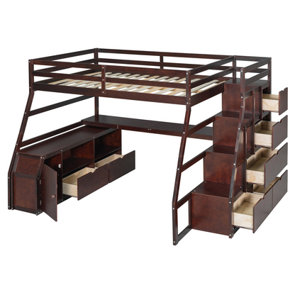 Start2Finish full size loft bed with 7 drawers, 2 shelves, and built-in desk offering integrated storage and workspace.