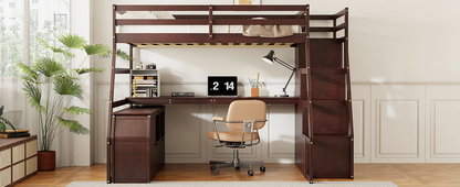 Start2Finish full size loft bed with built-in desk, 7 drawers, and 2 shelves for efficient bedroom storage and space-saving design.