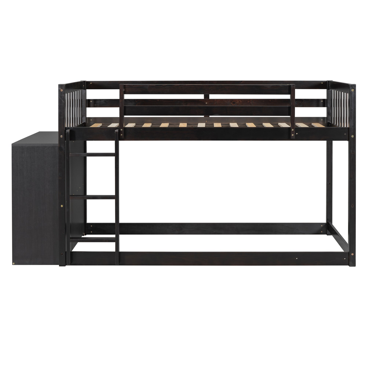 Solid wood twin over twin bunk bed with 4 drawers and 3 shelves, Start2Finish furniture, sturdy frame for kids&