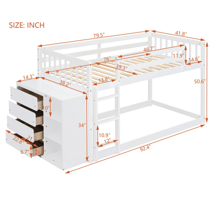 Start2Finish twin over twin bunk bed with solid wood frame, four drawers, and three shelves for kids&