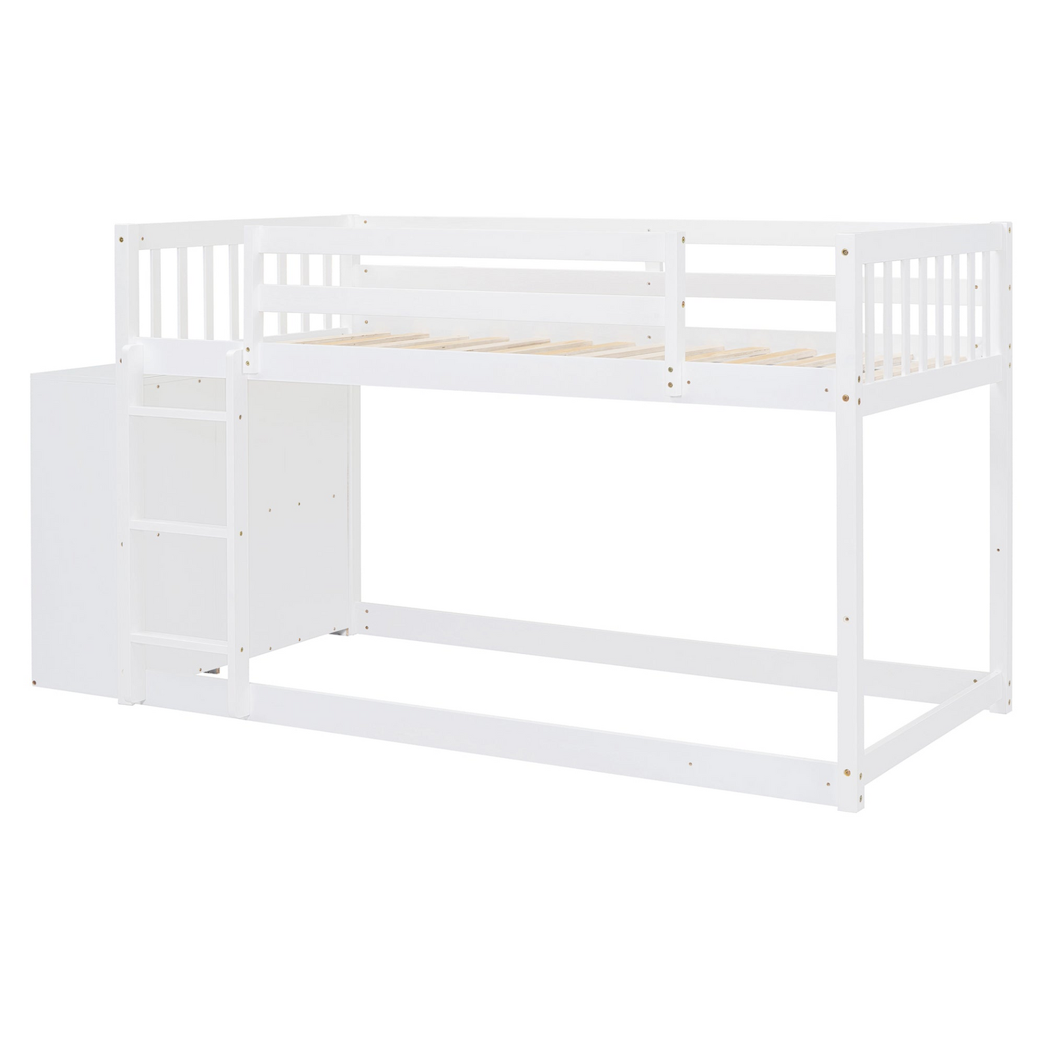 Start2Finish twin over twin bunk bed with solid wood frame, four drawers, and three shelves for kids&
