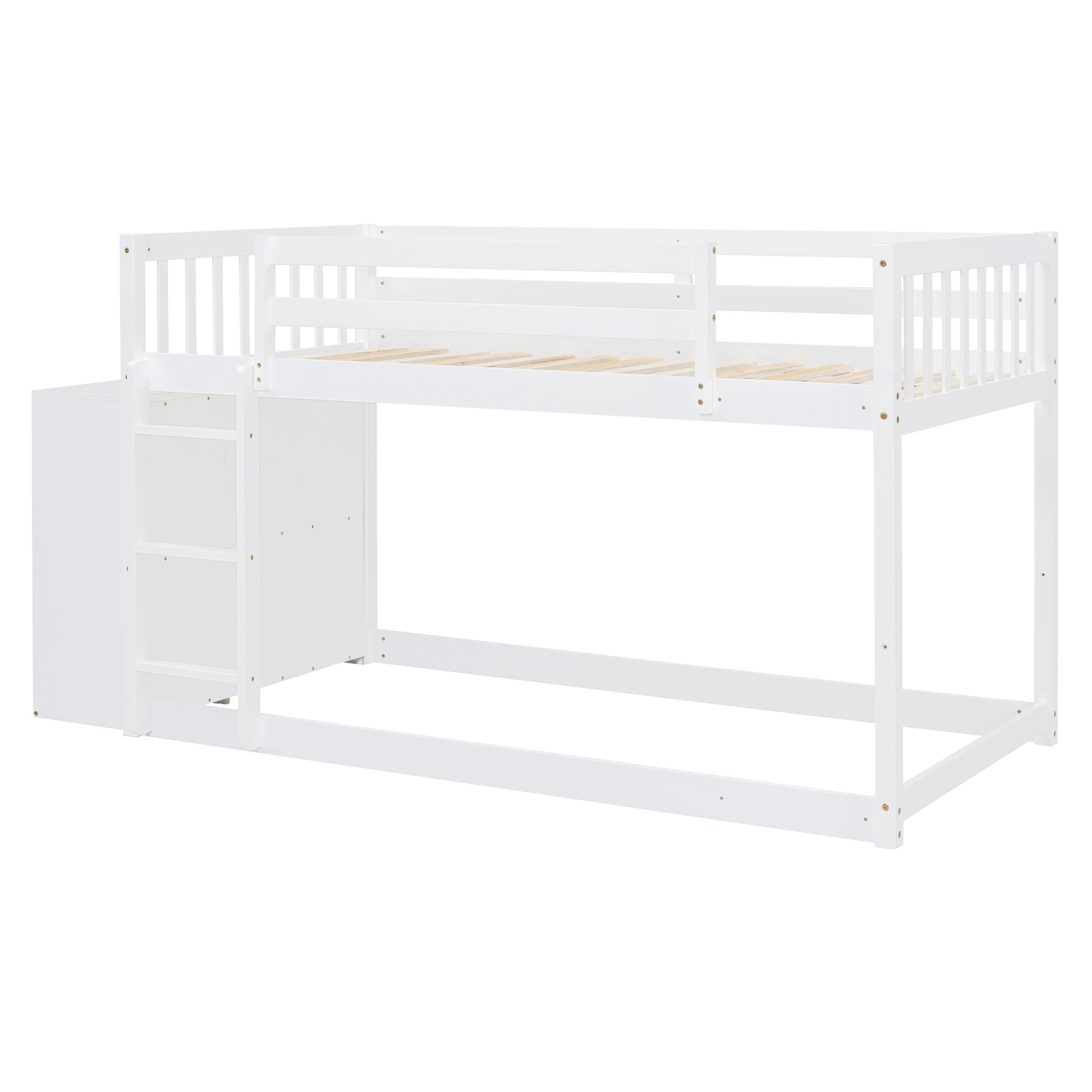 Start2Finish twin over twin bunk bed with solid wood frame, four drawers, and three shelves for kids&