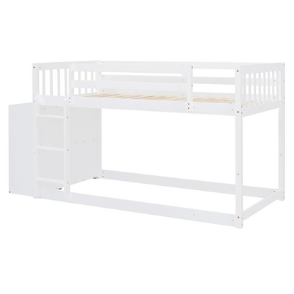 Start2Finish twin over twin bunk bed with solid wood frame, four drawers, and three shelves for kids&