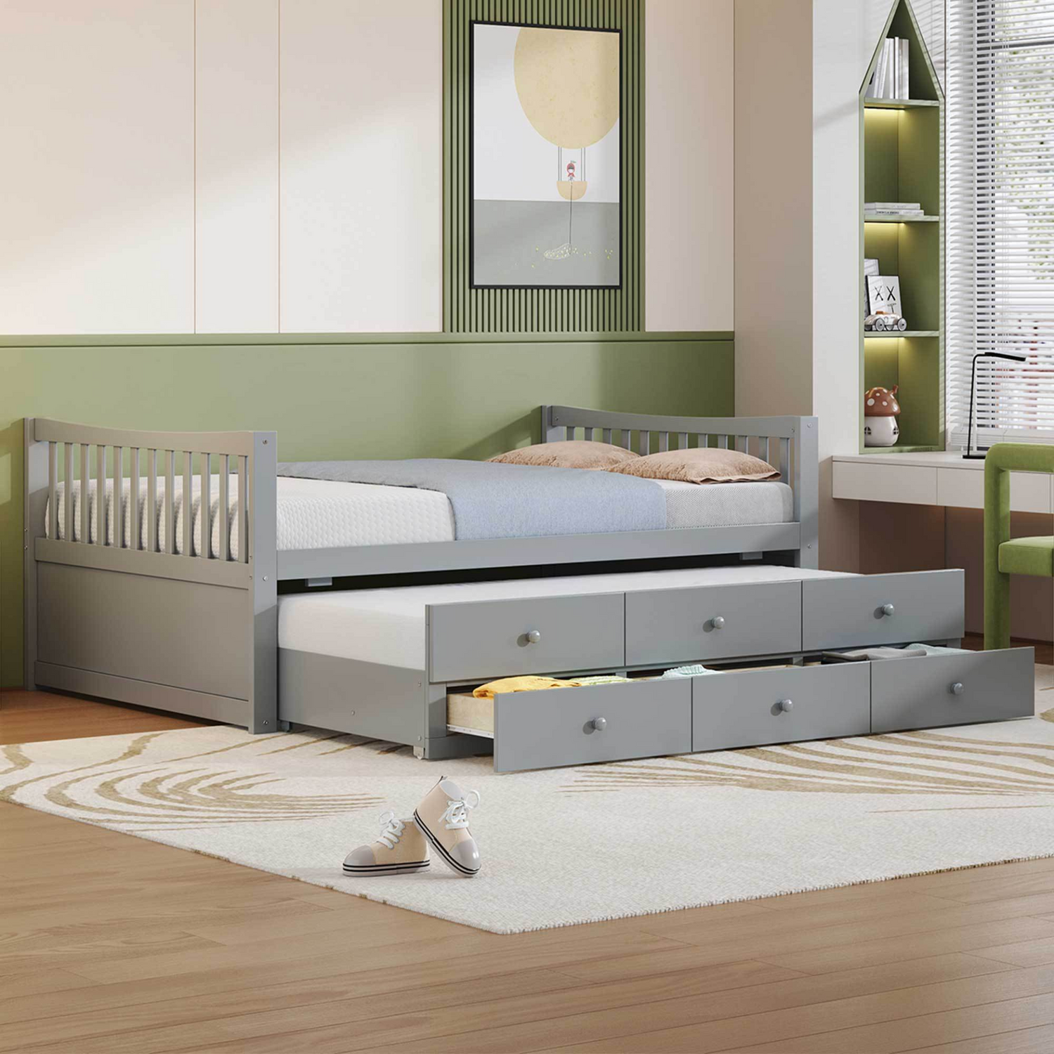 Start2Finish daybed with trundle and built-in storage drawers, ideal for guest rooms and living spaces.