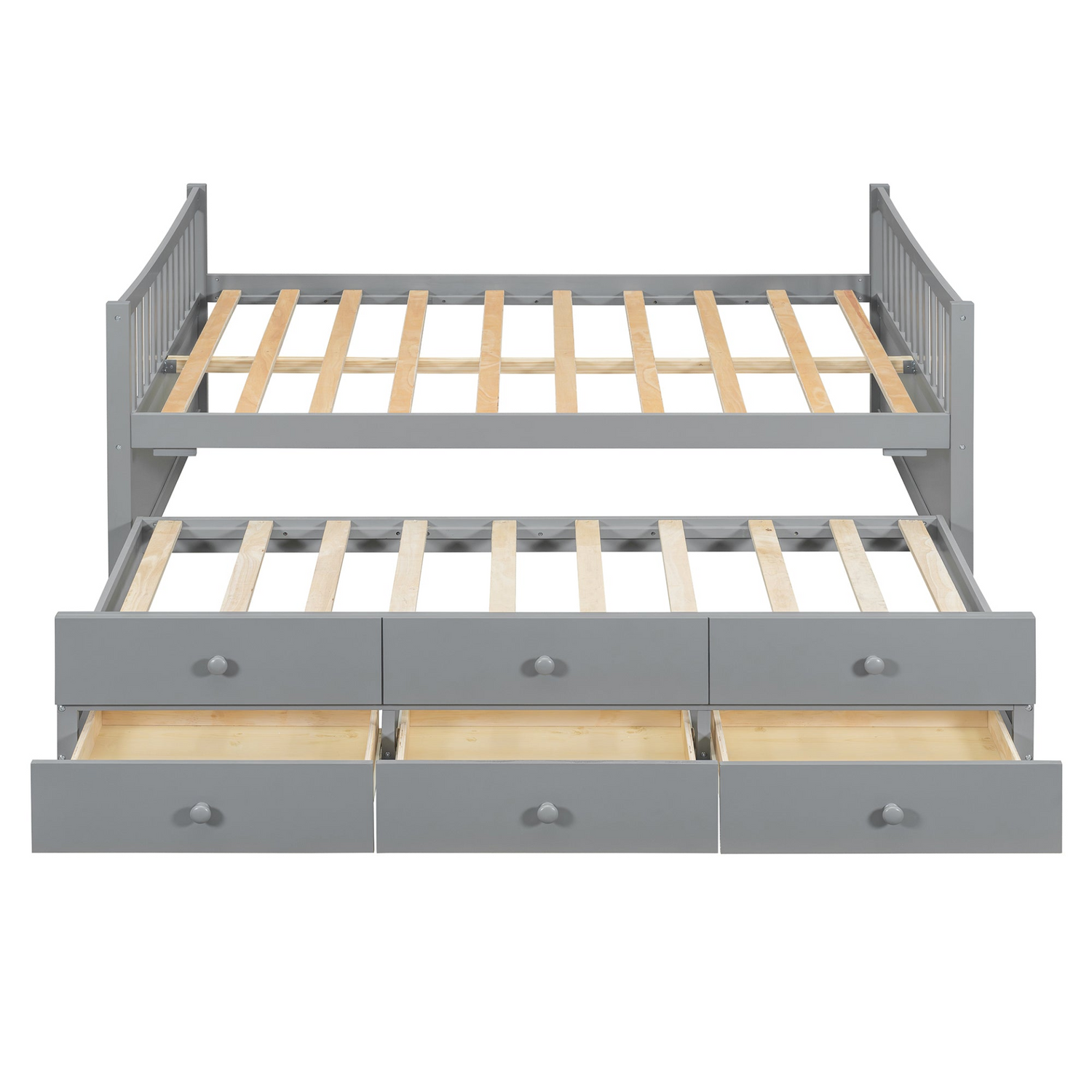 Start2Finish daybed with trundle and built-in storage drawers for guest rooms and living spaces, featuring a sleek wooden frame.