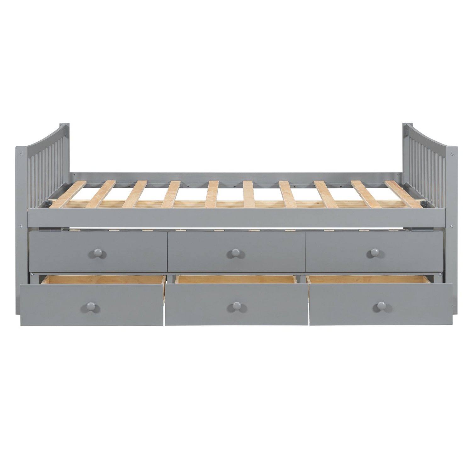 Start2Finish daybed with trundle and built-in storage drawers, ideal for guest rooms and living spaces, showcasing furniture details.