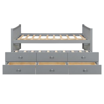 Start2Finish daybed with trundle and built-in storage drawers, ideal for guest rooms and living spaces.