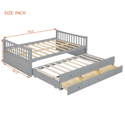 Start2Finish daybed with trundle and built-in storage drawers, ideal for guest rooms and living spaces, showcasing a modern furniture design.