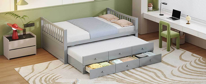 Start2Finish daybed with trundle and built-in storage drawers, ideal for guest rooms and living spaces, showcasing a modern furniture design.