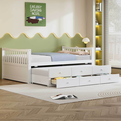 Start2Finish daybed with trundle and built-in storage drawers, ideal for guest rooms and living spaces.
