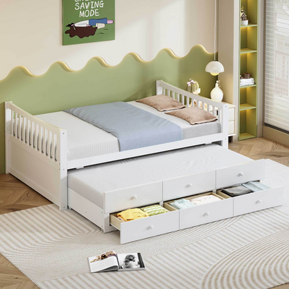 Start2Finish daybed with trundle and built-in storage drawers, ideal for guest rooms and living spaces.