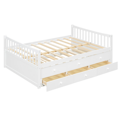 Start2Finish daybed with trundle and built-in storage drawers, ideal for guest rooms and living spaces, featuring a sturdy wooden frame.