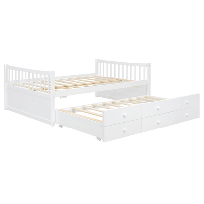 Start2Finish daybed with trundle and built-in storage drawers, ideal for guest rooms and living spaces, featuring a modern wooden design.