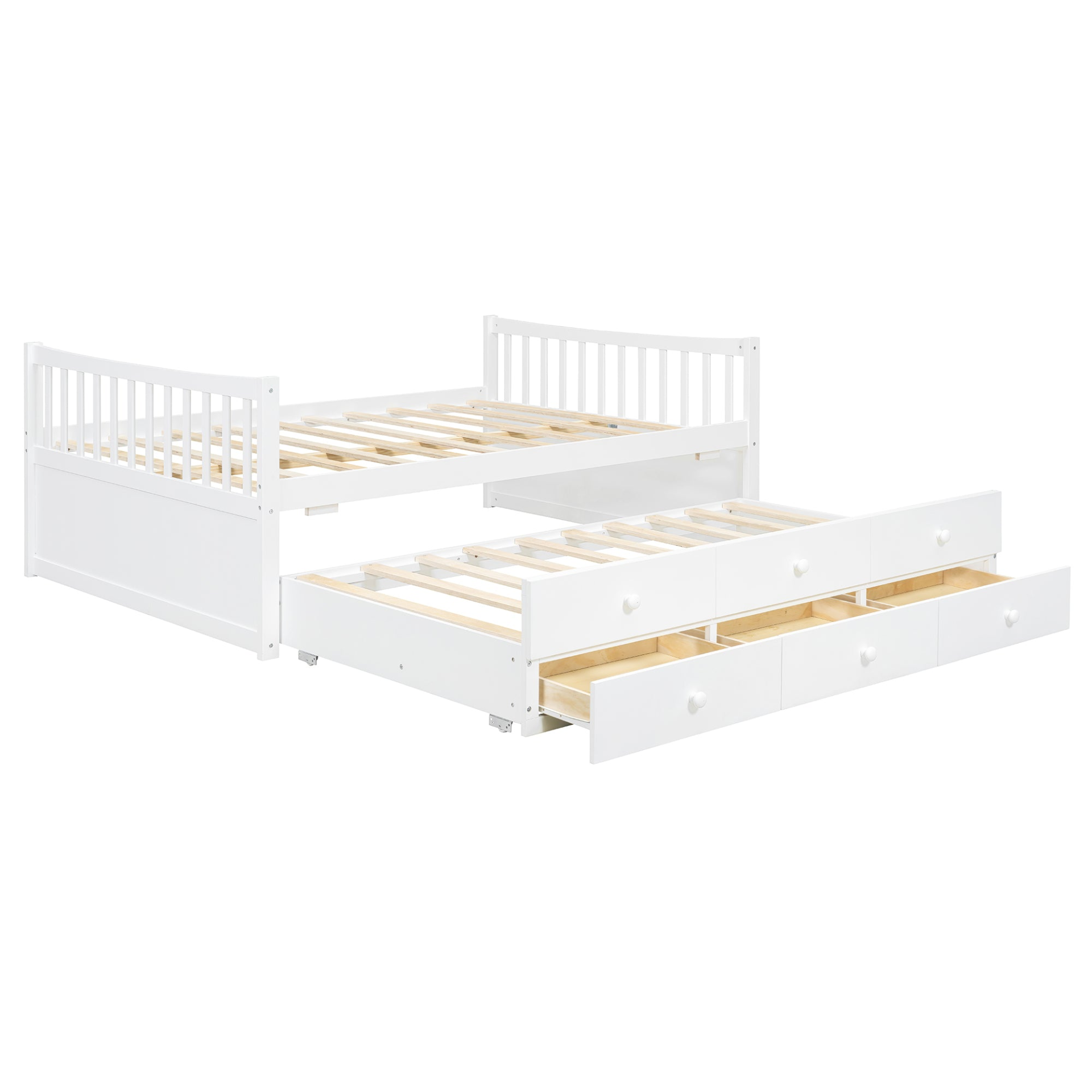 Start2Finish daybed with trundle and built-in storage drawers, showcasing its wooden frame and comfortable mattress for guest rooms.