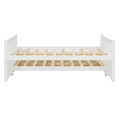 Start2Finish daybed with trundle and built-in storage drawers, ideal for guest rooms and living spaces, shown with bedding and cushions.