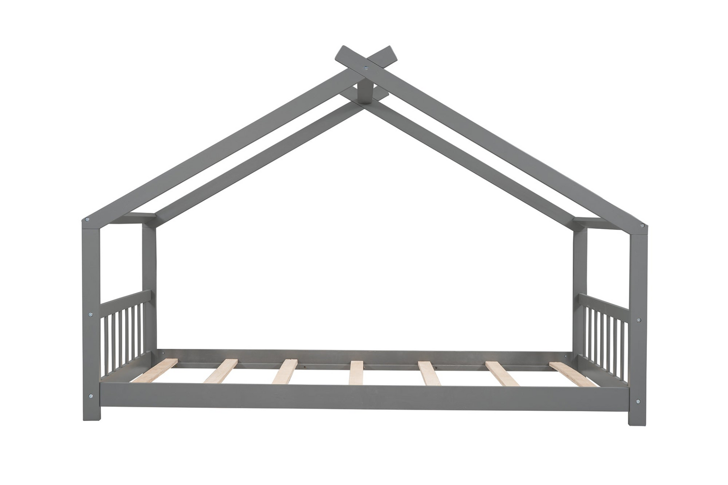 Start2Finish twin size wood house bed with slatted base, solid wood frame, kid-friendly house-style design for children’s bedroom.