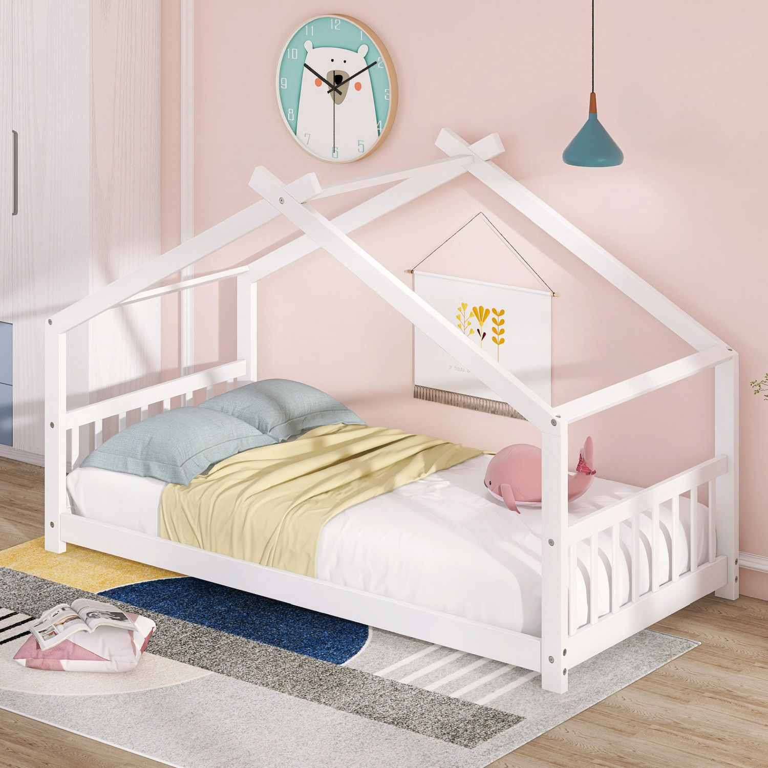 Start2Finish twin size house bed with solid wood frame and slatted base, designed for kids&