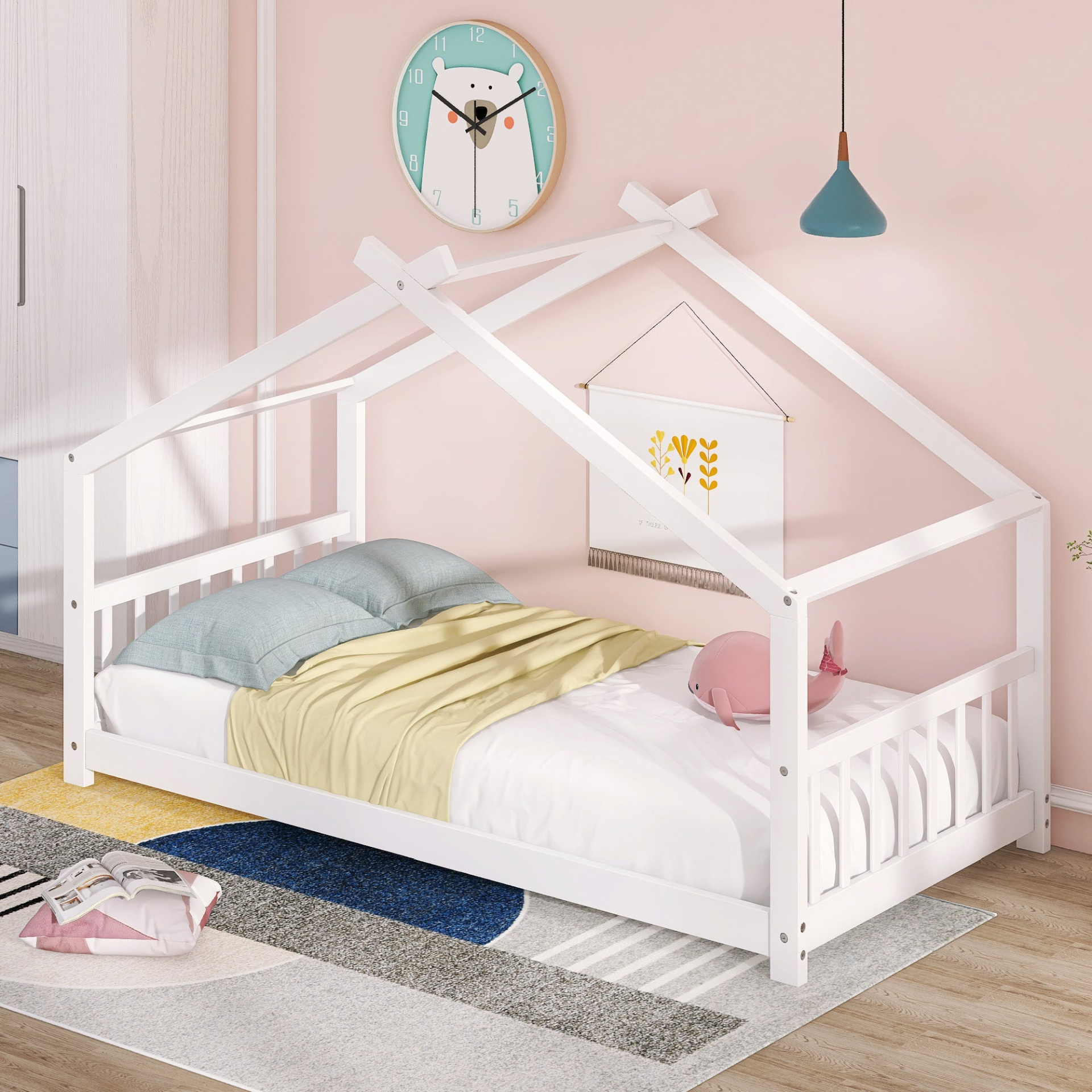 Start2Finish twin size house bed with solid wood frame and slatted base, designed for kids&