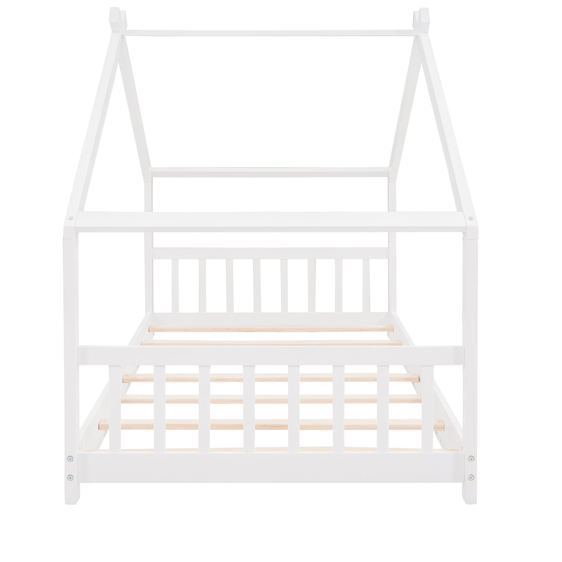 Start2Finish twin size house bed with solid wood frame, kids house-style design, and slatted base for a cozy bedroom look.