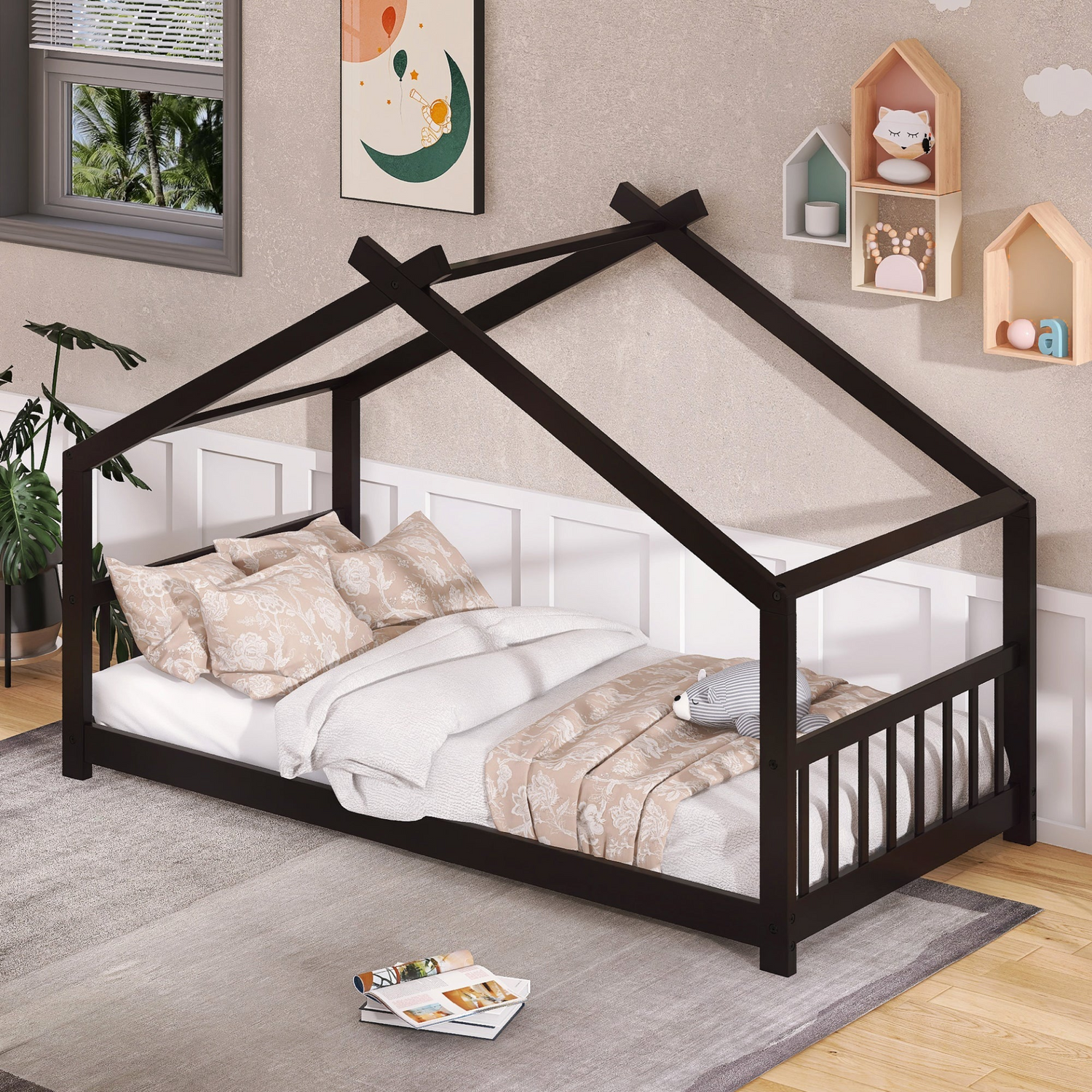 Start2Finish twin size house bed with solid wood frame and slatted base, designed for kids&