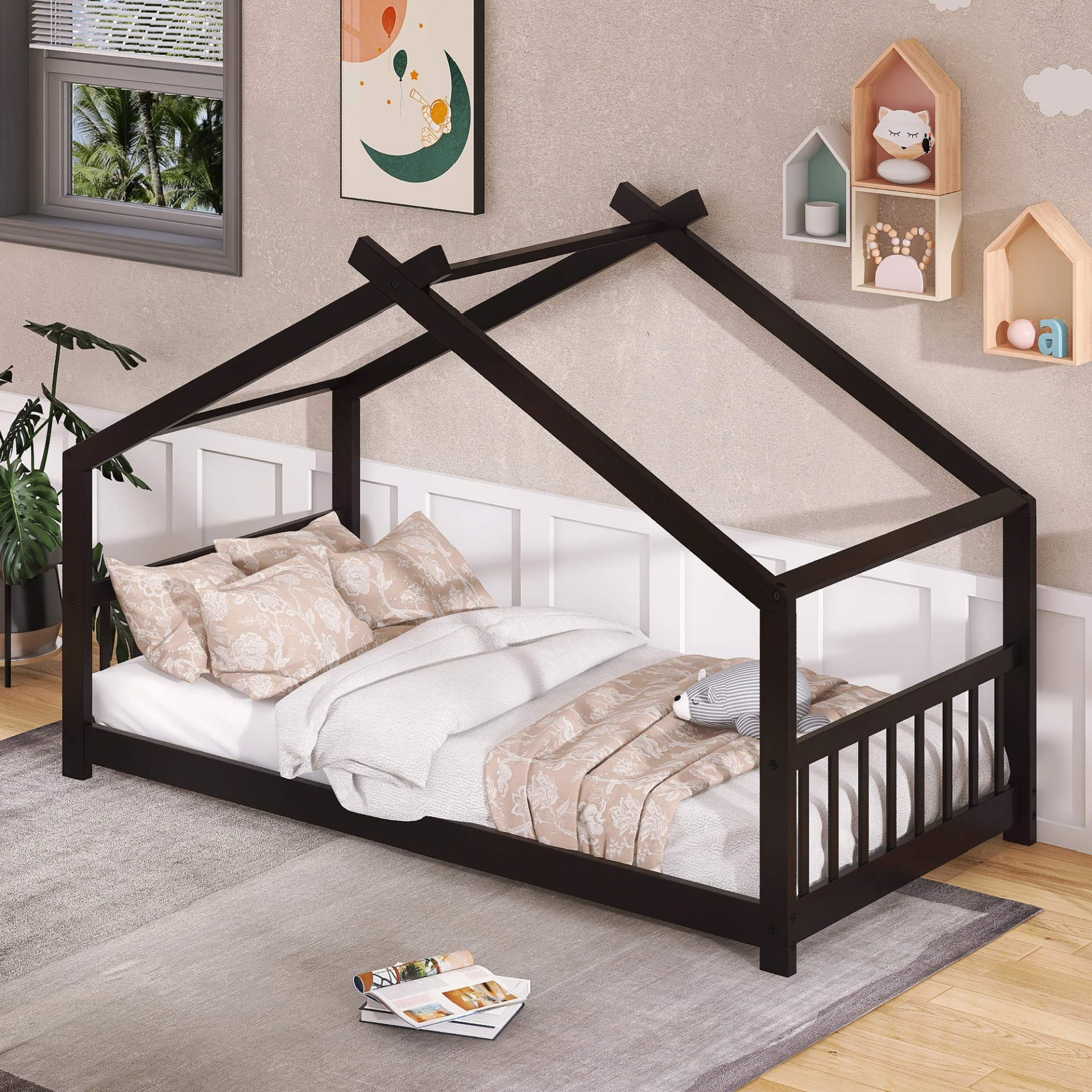 Start2Finish twin size house bed with solid wood frame and slatted base, designed for kids&
