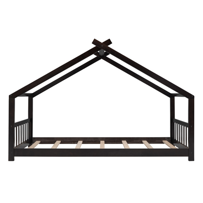 Start2Finish twin size house bed with solid wood frame, kids house-style bed featuring slatted base and playful design.