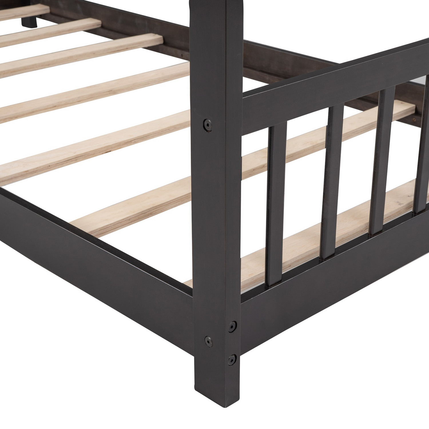 Start2Finish twin size house bed with solid wood frame and slatted base, designed for kids, featuring a house-style design and natural wood finish.