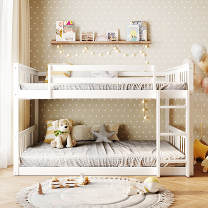 Start2Finish full over full bunk bed with ladder, sturdy space-saving design for shared bedrooms, featuring a solid wood frame and safety rails.