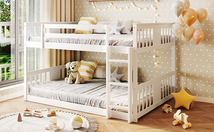 Start2Finish full over full bunk bed with ladder, sturdy space-saving design for shared bedrooms, featuring safety rails and wooden frame.