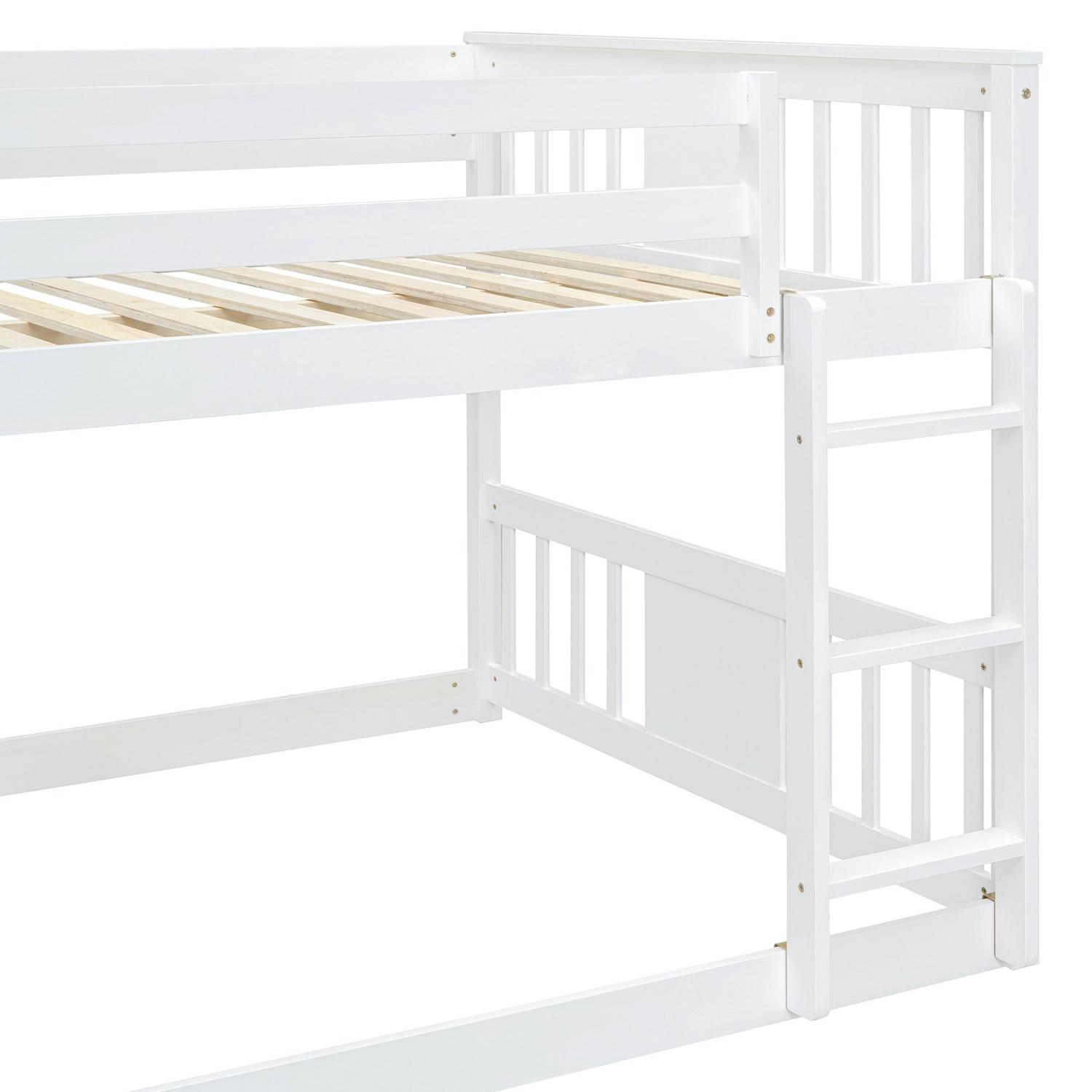 Start2Finish full over full bunk bed with ladder, sturdy space-saving design, ideal for shared bedrooms, shown with safety rails