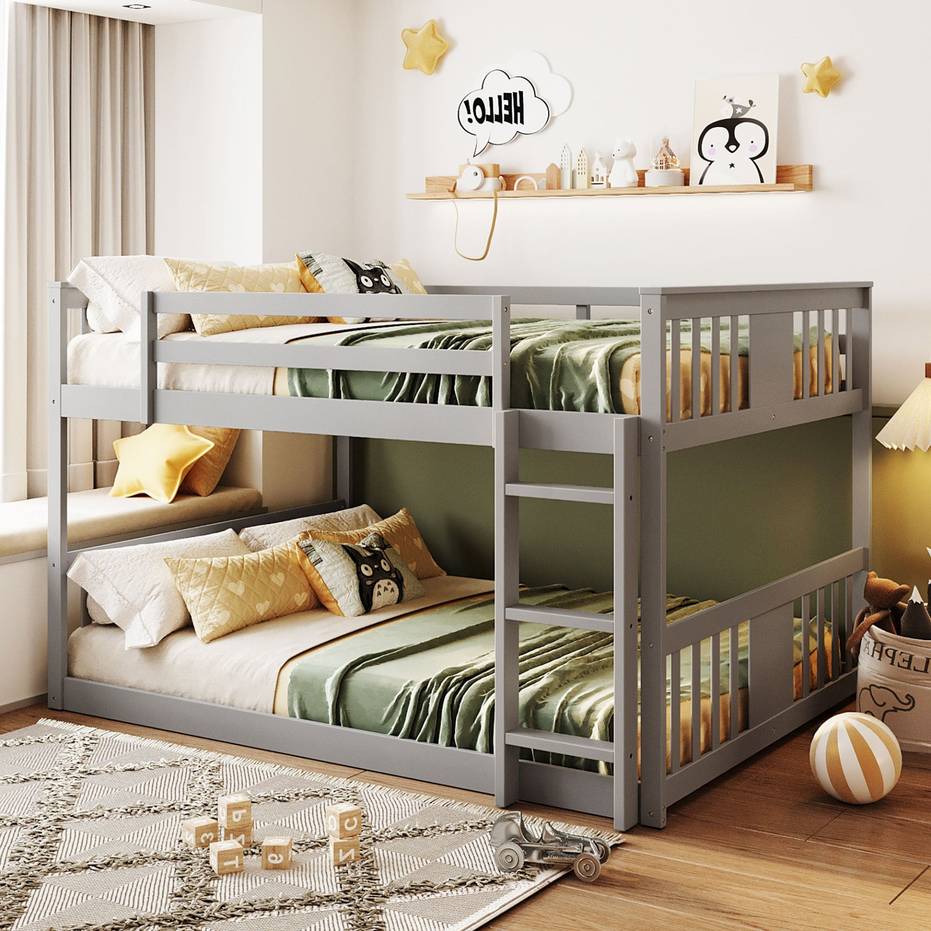 Start2Finish full over full bunk bed with ladder, space-saving design for shared bedrooms, sturdy wooden construction.